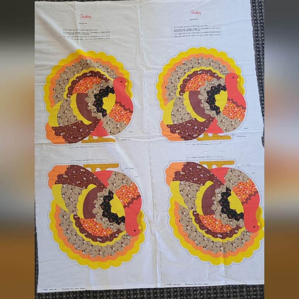 VIP Cut And Sew -  TURKEY Fabric Panel - #7218 - Thanksgiving Craft VTG Set Of 2